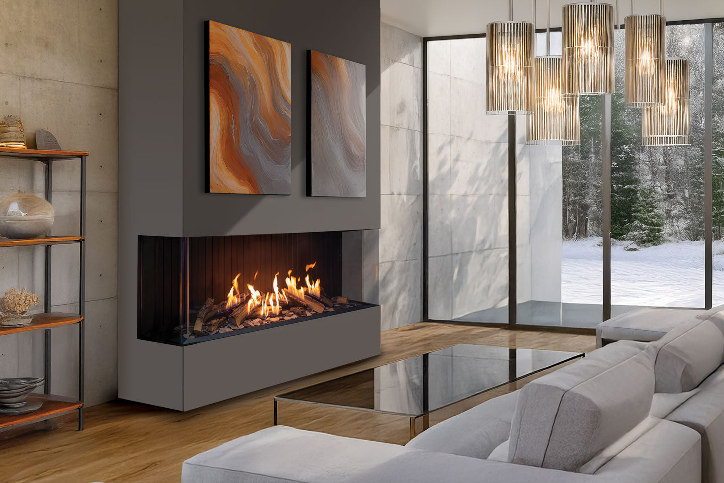 U70 Tall Ultra Urbana Gas Fireplace IPI NG w/Steel Fluted Liner (Fire-In-Log Separate) - Wheatland Fireplace