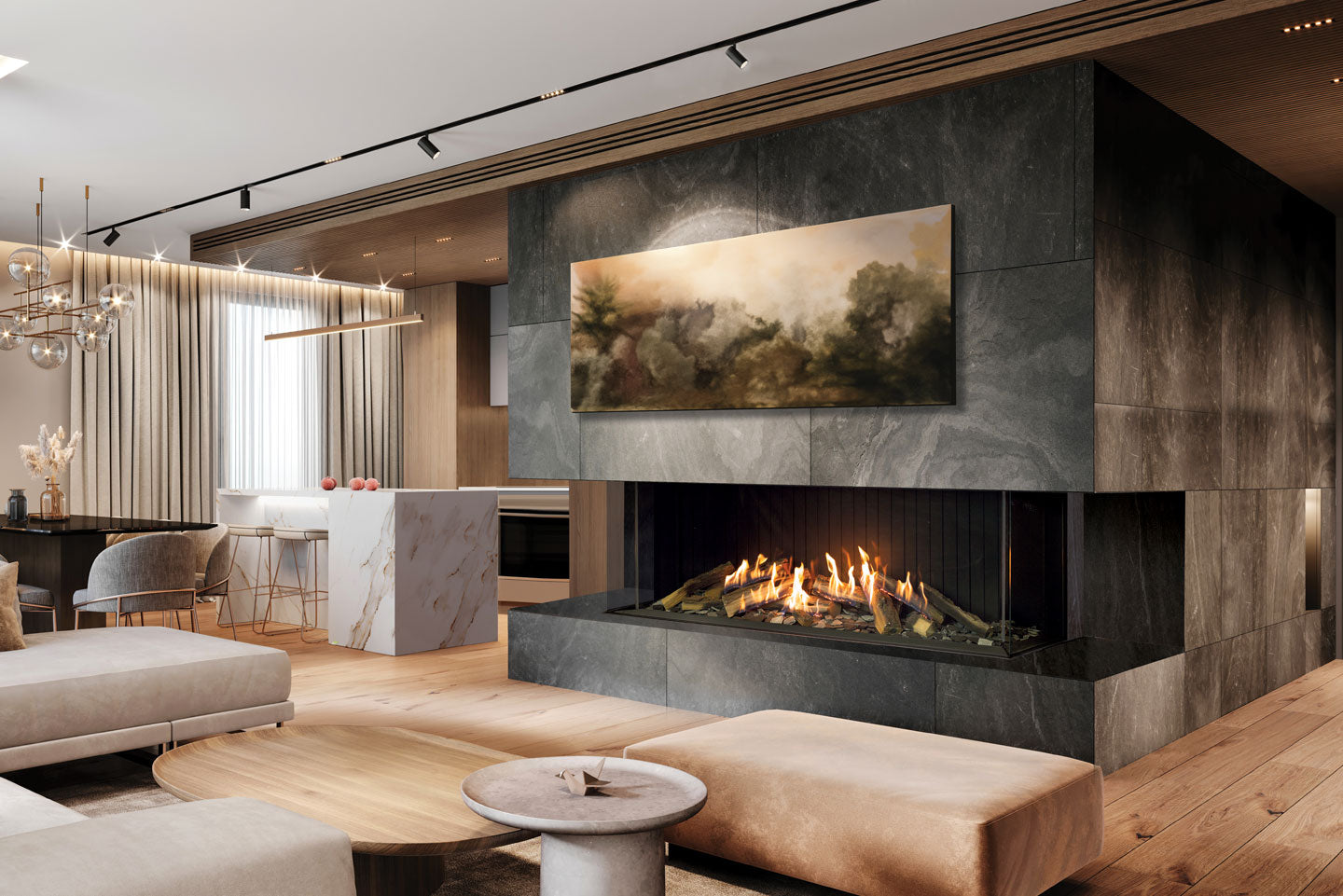 U70 Tall Ultra Urbana Gas Fireplace IPI NG w/Steel Fluted Liner (Fire-In-Log Separate) - Wheatland Fireplace