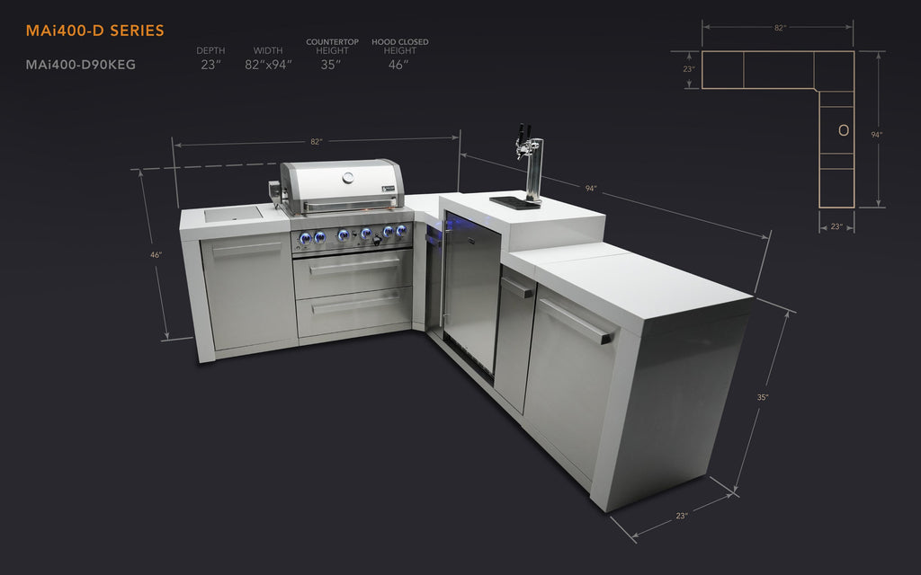 Mont Alpi 400 Deluxe Island with a 90 Degree Corner and Kegerator - Wheatland Fireplace