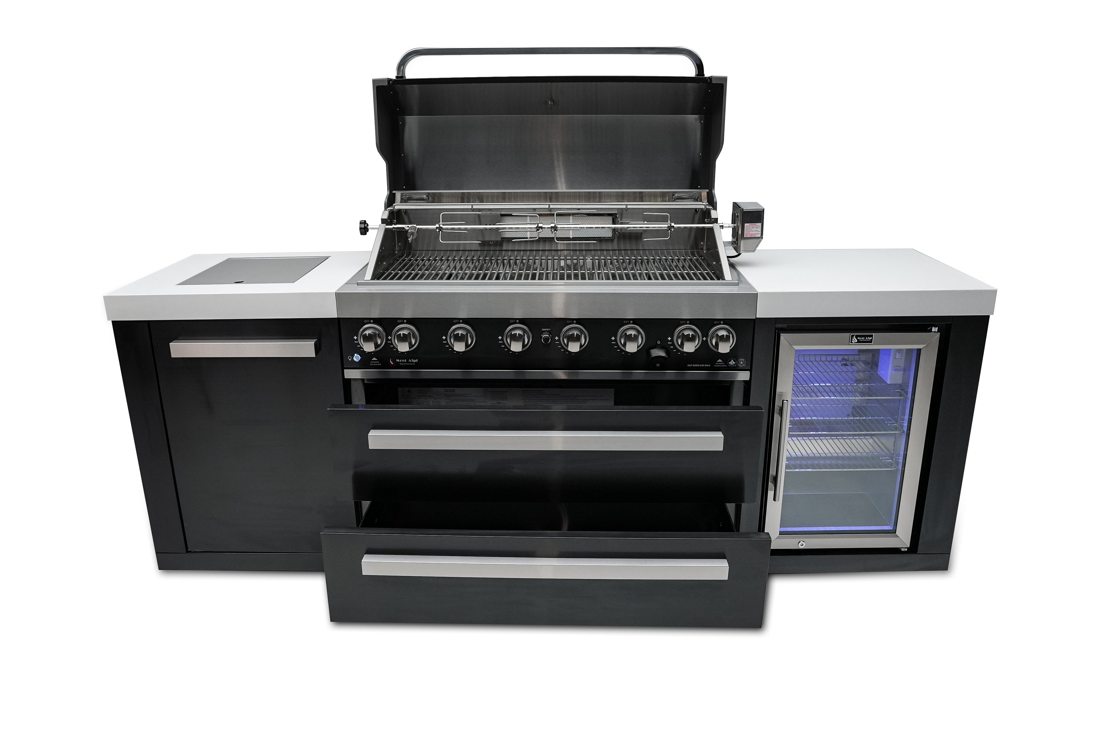 Mont Alpi 805 Black Stainless Steel Island with a Fridge Cabinet - Wheatland Fireplace