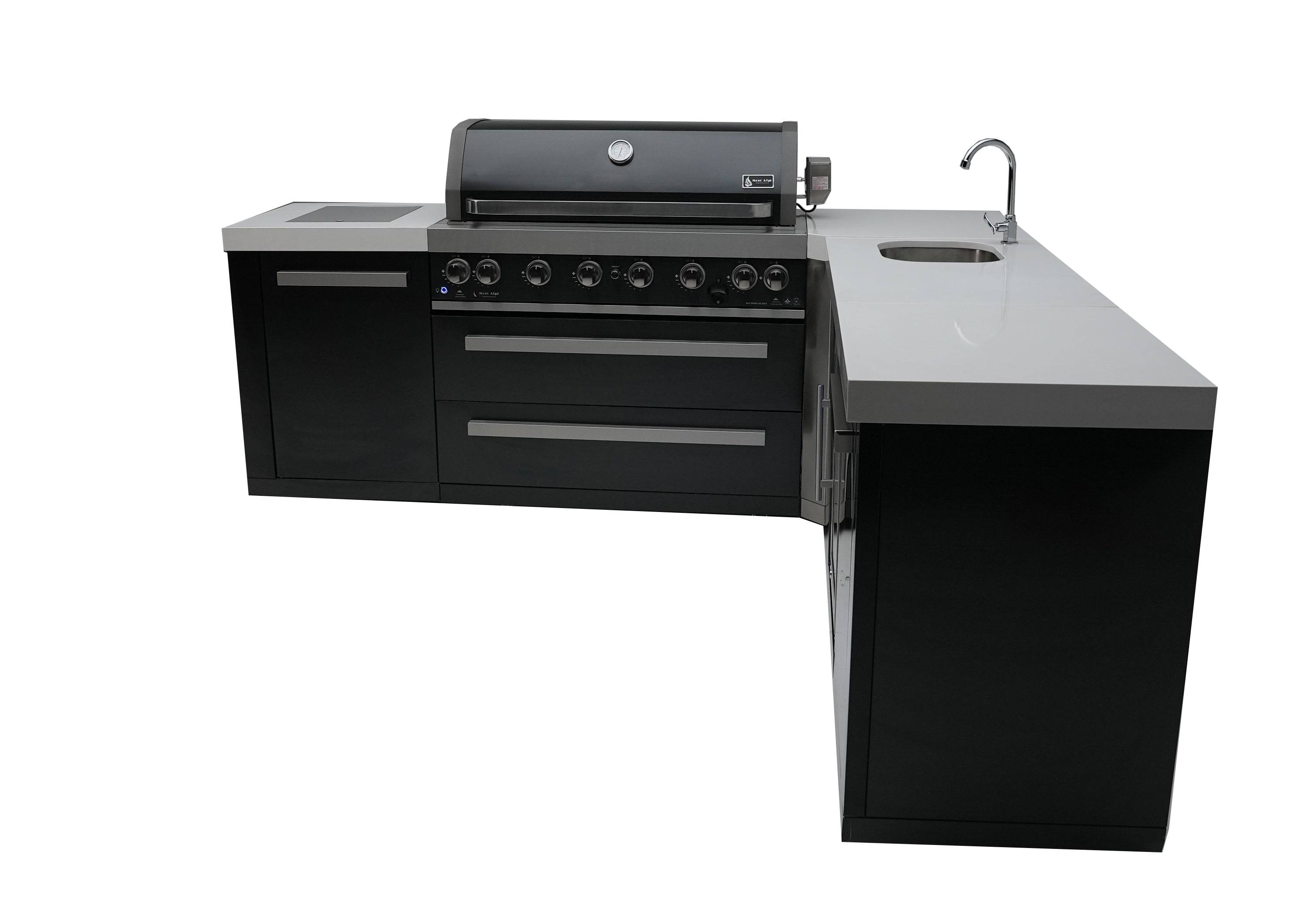 Mont Alpi 805 Black Stainless Steel Island with a 90 Degree Corner and Beverage Center - Wheatland Fireplace