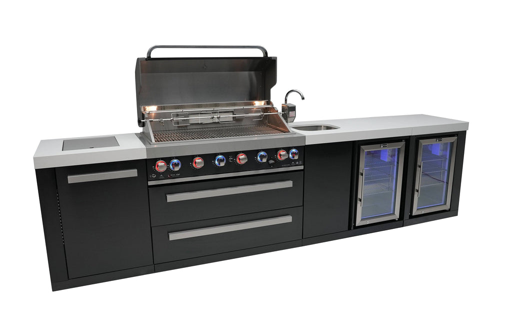 Mont Alpi 805 Black Stainless Steel Island with a Beverage Center and Fridge Cabinet - Wheatland Fireplace