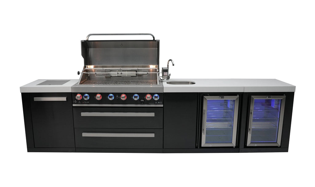 Mont Alpi 805 Black Stainless Steel Island with a Beverage Center and Fridge Cabinet - Wheatland Fireplace