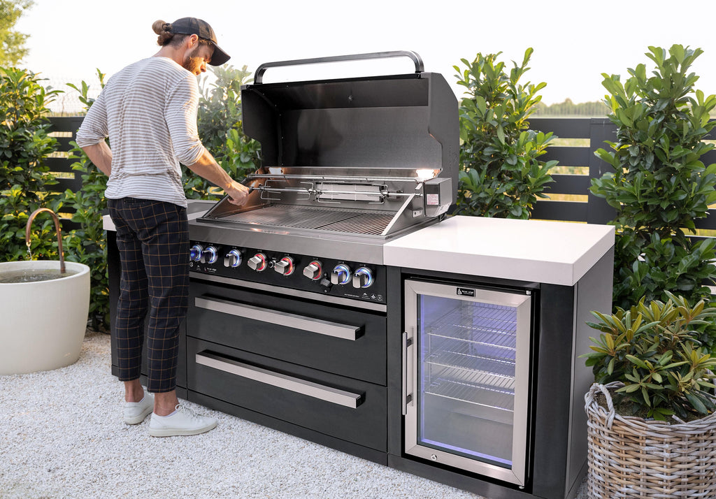 Mont Alpi 805 Black Stainless Steel Island with a Fridge Cabinet - Wheatland Fireplace