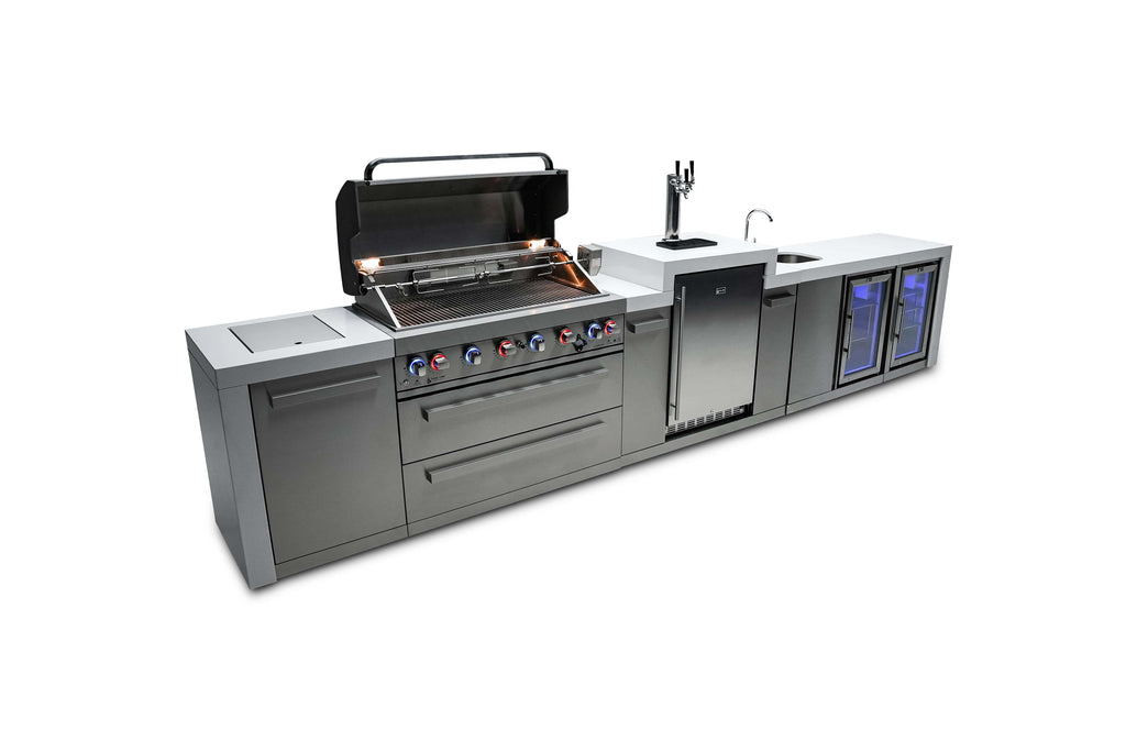Mont Alpi 805 Deluxe Island with a Kegerator, Beverage Center and Fridge Cabinet - Wheatland Fireplace