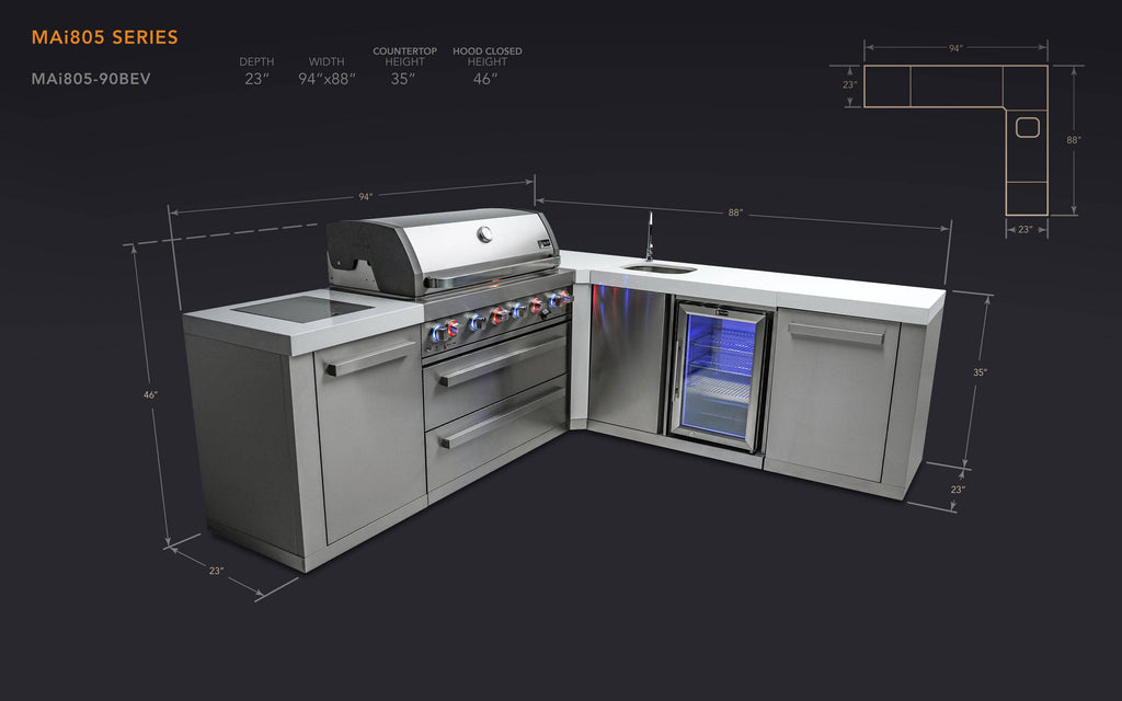 Mont Alpi 805 Island with a 90 Degree Corner and Beverage Center - Wheatland Fireplace