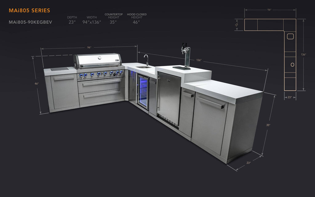 Mont Alpi 805 Island with a 90 Degree Corner, Kegerator and Beverage Center - Wheatland Fireplace